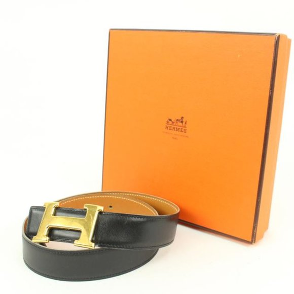 Hermès Black x Brown x Gold 32mm Reversible H Logo Belt Kit s331h52